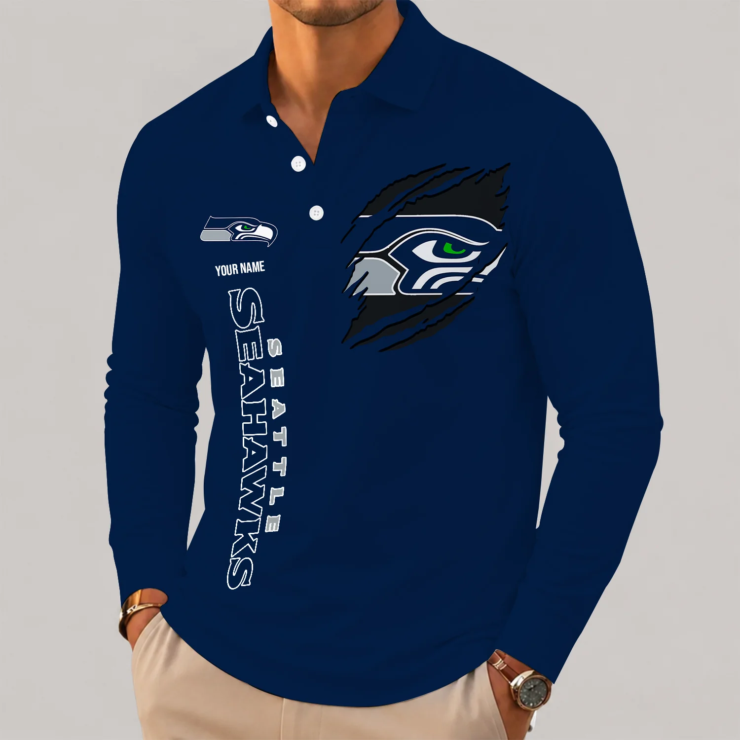 Limited Edition – Customized NFL Seattle Seahawks Long Sleeve Polo Shirt