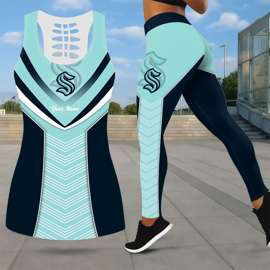 Limited Edition – Customized NHL Seattle Kraken Leggings & Hollow Tank Top Set