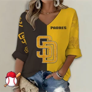 Limited Edition – Customized MLB San Diego Padres Women’s V-Neck Long Sleeve Shirt