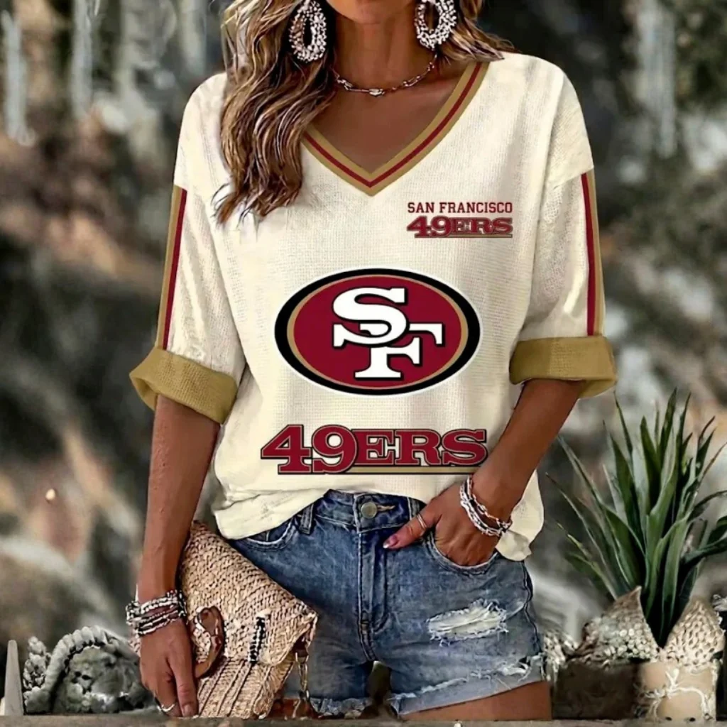 Limited Edition – Customized NFL San Francisco 49Ers Women’s Heart V-Neck Long Sleeve Shirt