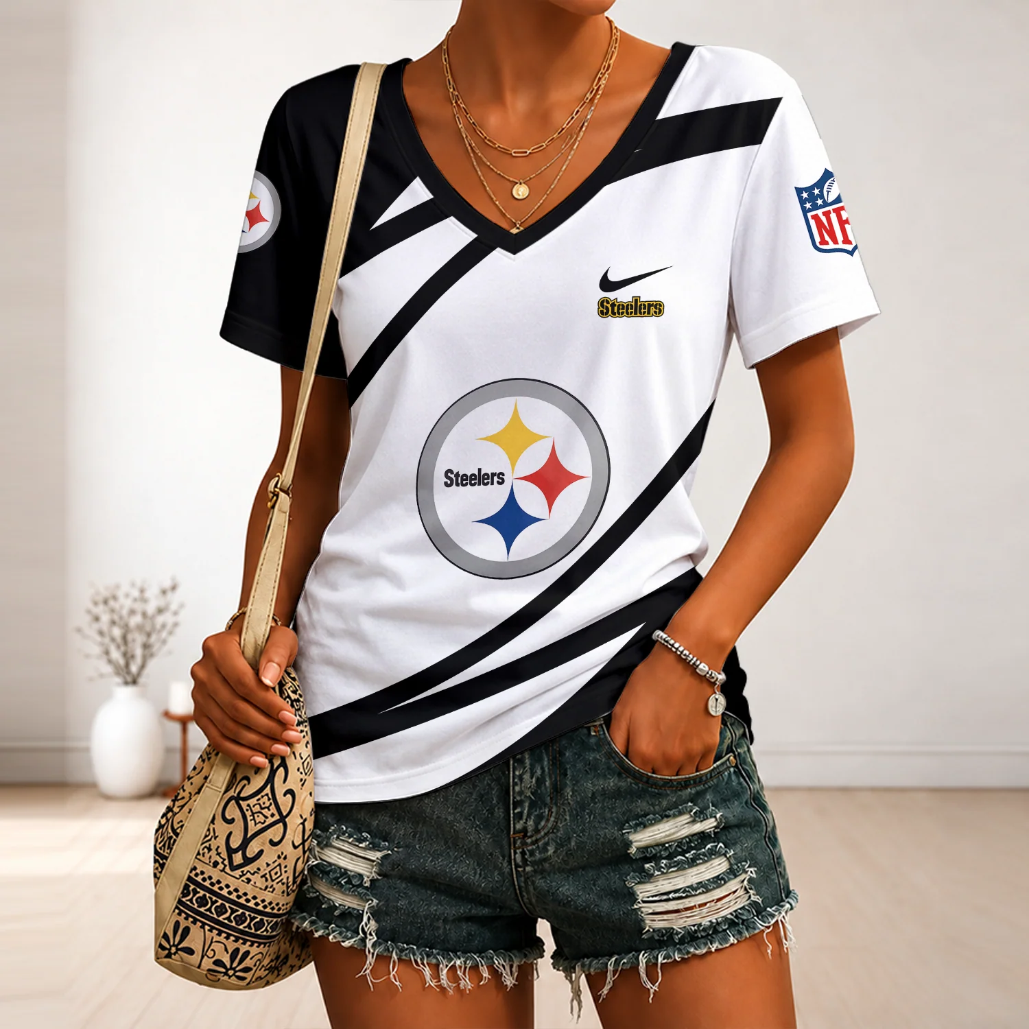 Limited Edition – Customized NFL Pittsburgh Steelers V-Neck Female Shirt - Image 3