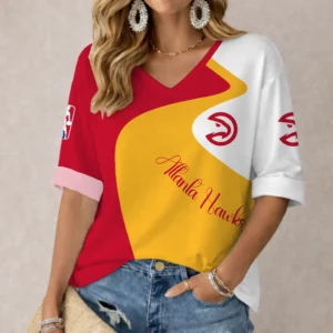 Limited Edition – Customized NBA Atlanta Hawks Women’s V-Neck Long Sleeve Shirt