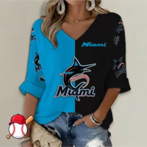 Limited Edition – Customized MLB Miami Marlins Women’s V-Neck Long Sleeve Shirt