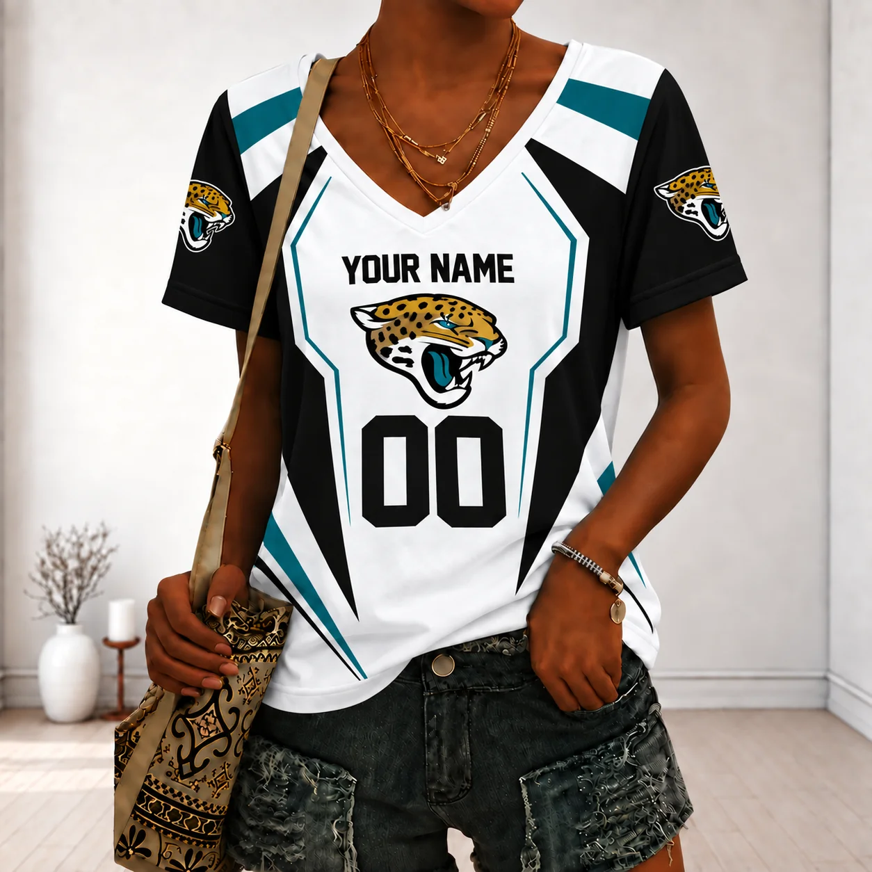 Limited Edition – Customized NFL Jacksonville Jaguars V-Neck Female Shirt