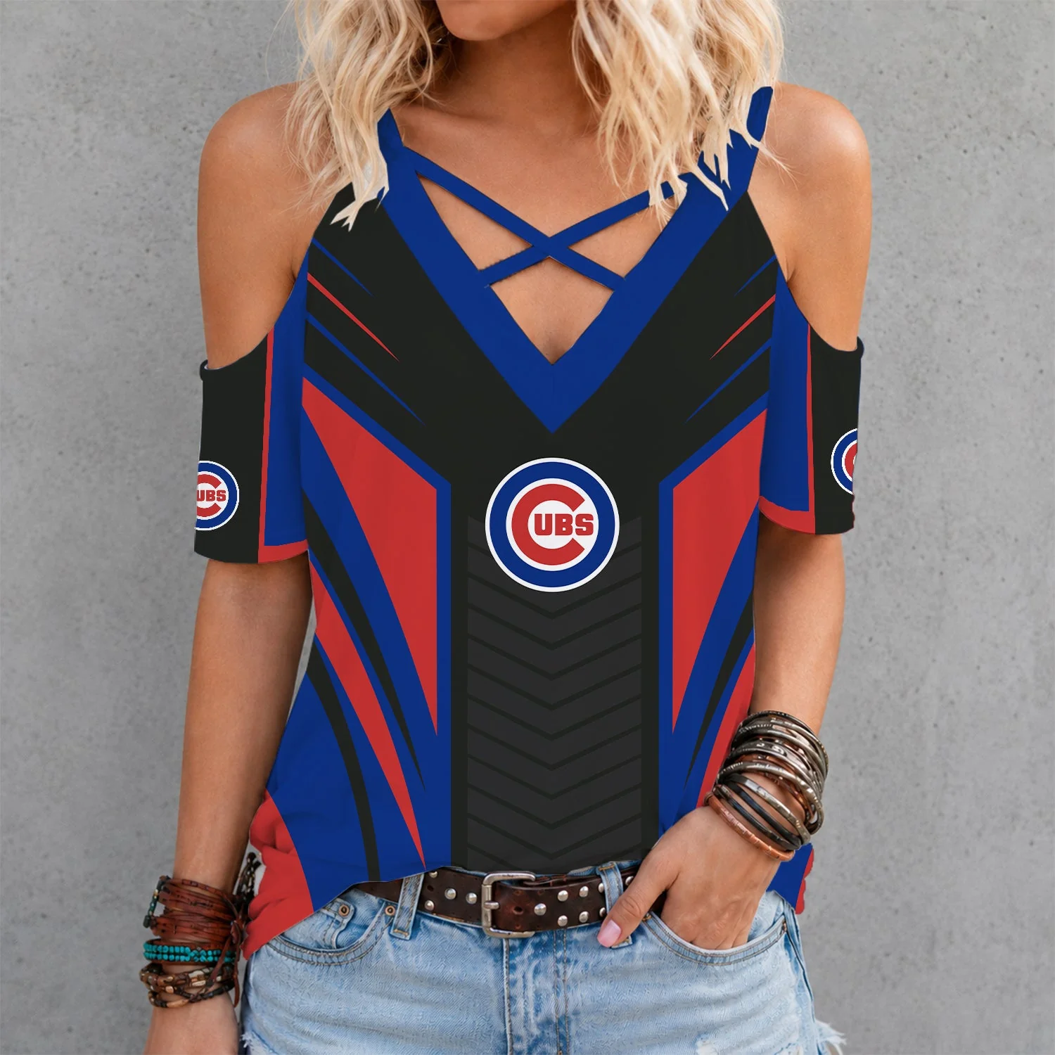 Limited Edition – Customized MLB Chicago Cubs Criss Cross V-Neck Top