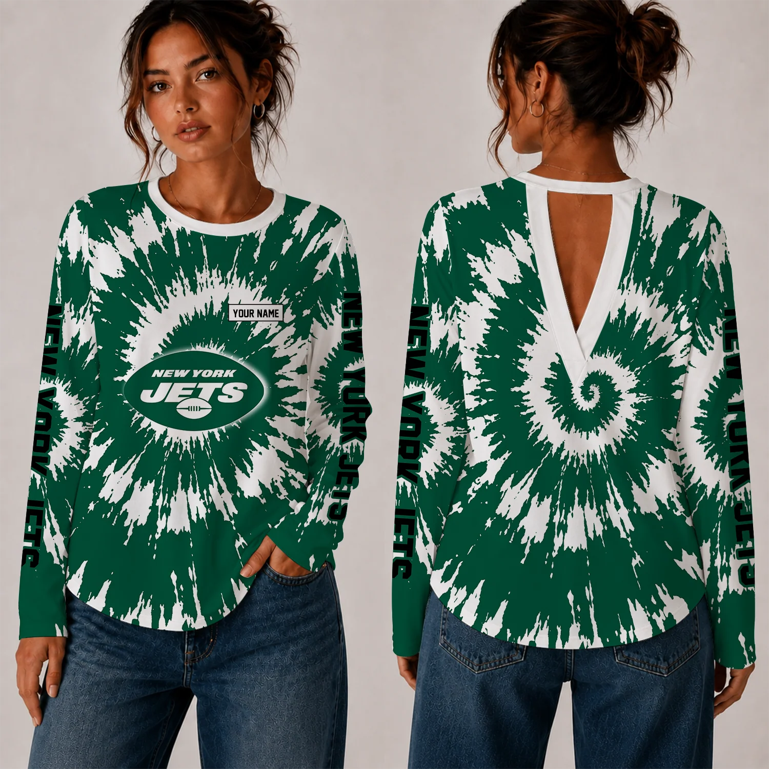 Limited Edition – Customized NFL New York Jets Women’s Back V-Cut Long-Sleeve Shirt