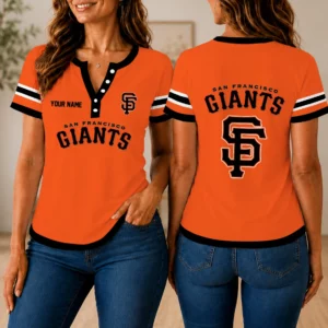 Limited Edition – Customized MLB San Francisco Giants Women’s Short Sleeve Henley T-Shirt