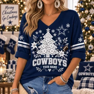 Limited Edition – Customized NFL Dallas Cowboys Women’s Heart V-Neck Long Sleeve Shirt
