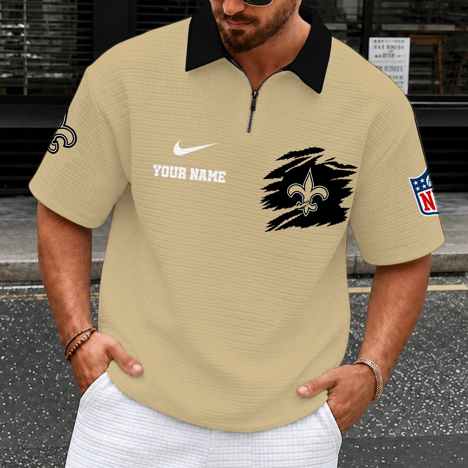Limited Edition – Customized NFL New Orleans Saints Quarter-Zip Polo Shirt