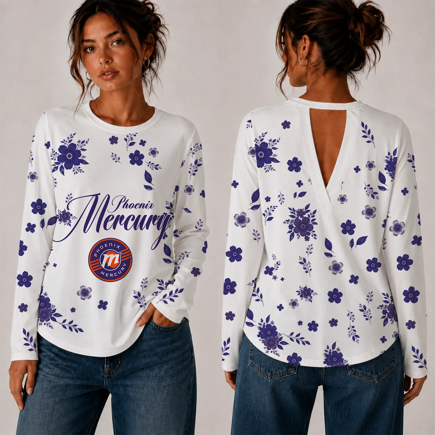 Limited Edition – Customized WNBA Phoenix Mercury Women’s Back V-Cut Long-Sleeve Shirt
