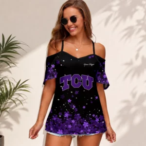 Limited Edition – Customized NCAA Tcu Horned Frogs Women’s Strappy Off-Shoulder Top
