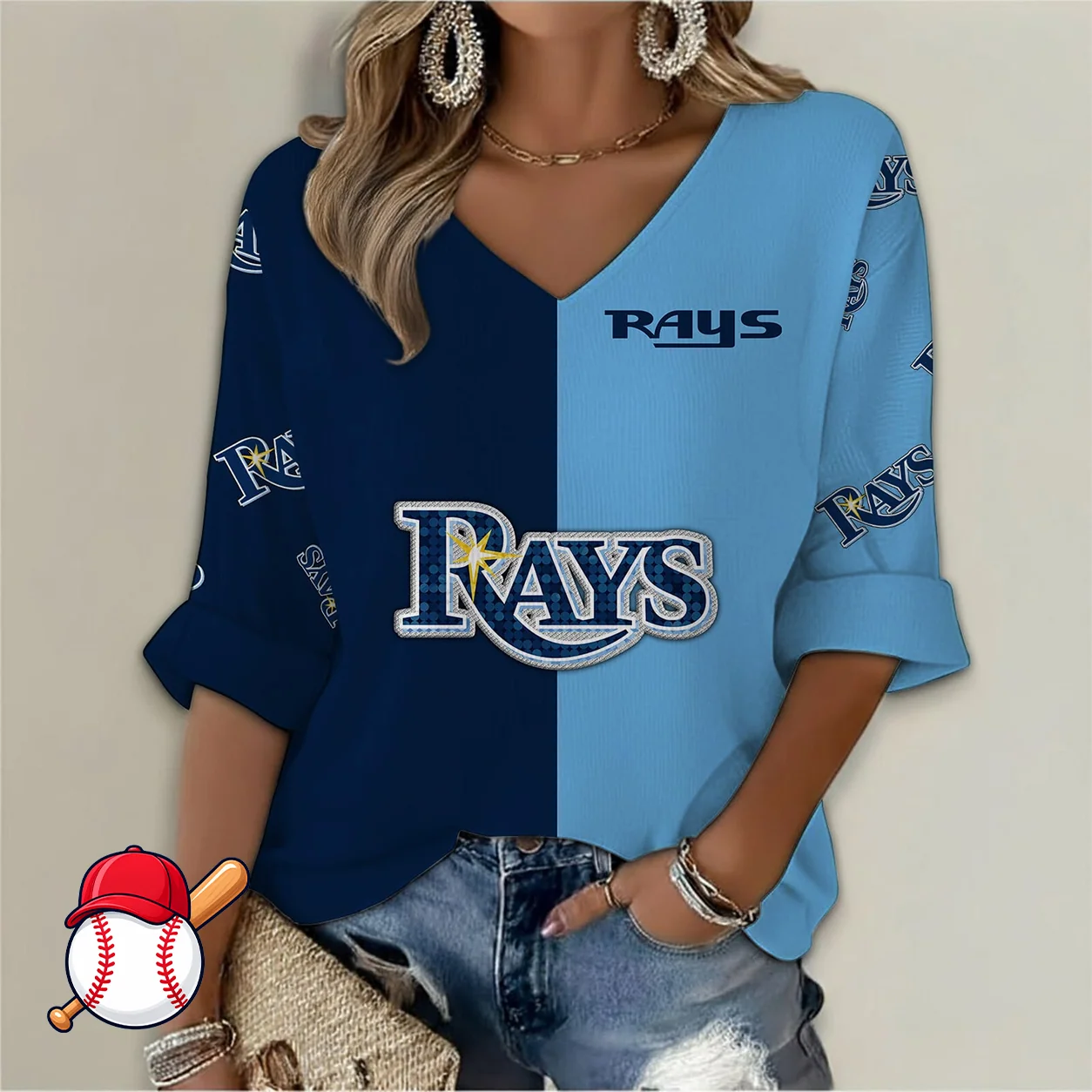 Limited Edition – Customized MLB Tampa Bay Rays Women’s V-Neck Long Sleeve Shirt