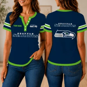 Limited Edition – Customized NFL Seattle Seahawks Women’s Short Sleeve Henley T-Shirt