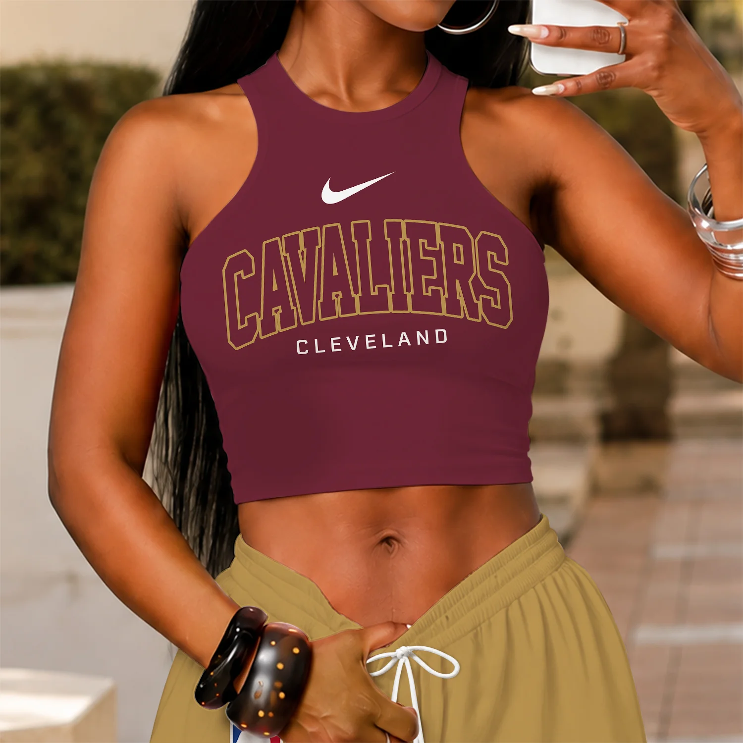 Limited Edition – Customized NBA Cleveland Cavaliers Crop Top & Long Pants Set - Image 2