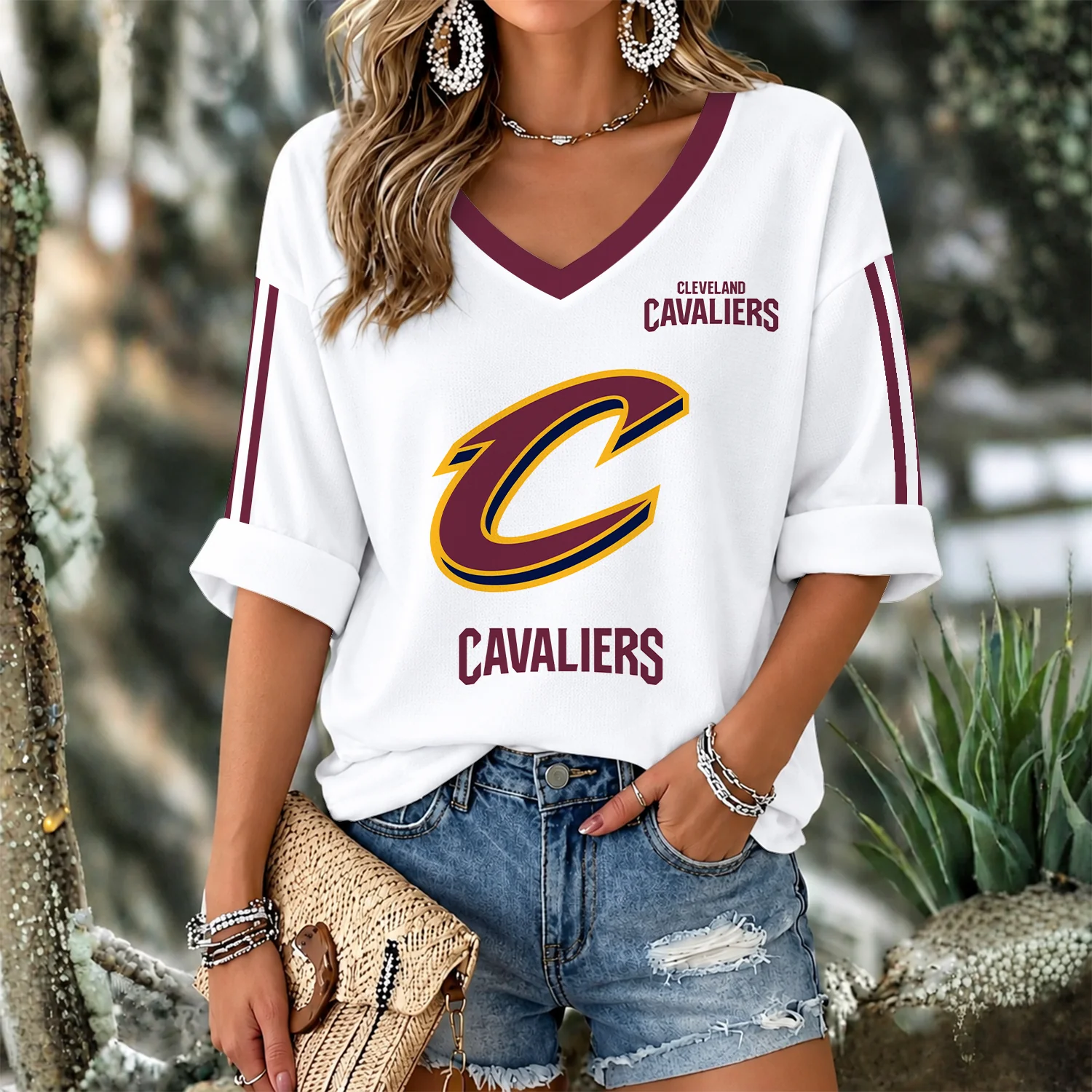 Limited Edition – Customized NBA Cleveland Cavaliers Women’s V-Neck Long Sleeve Shirt