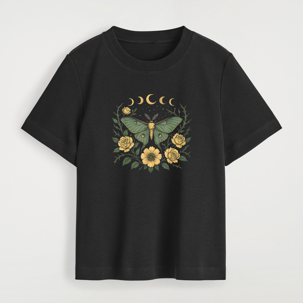 Flowers Goblincore Moth And Butterfly Cottagecore Aesthetic T-Shirt - Image 3