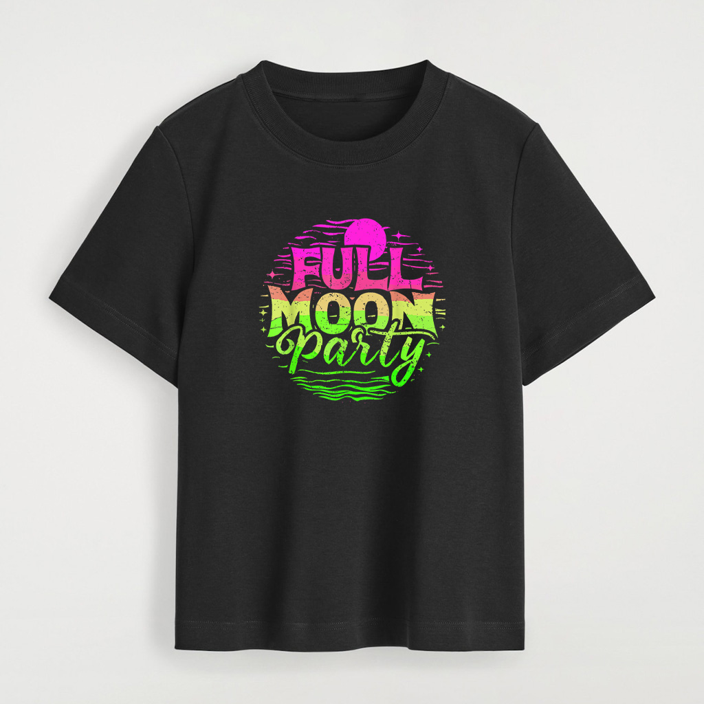 Full Moon Party Beach Funny Summer Vacation Woodcut Drinking T-Shirt - Image 3
