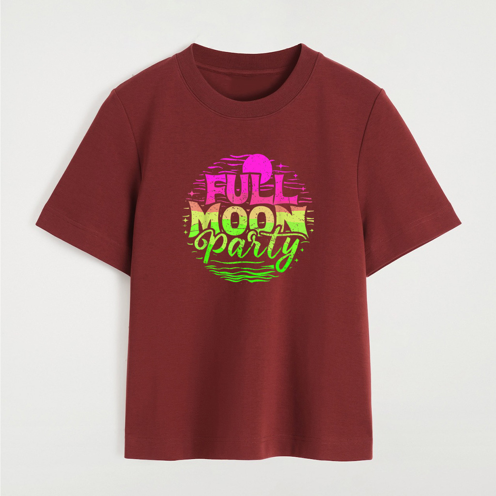 Full Moon Party Beach Funny Summer Vacation Woodcut Drinking T-Shirt - Image 7