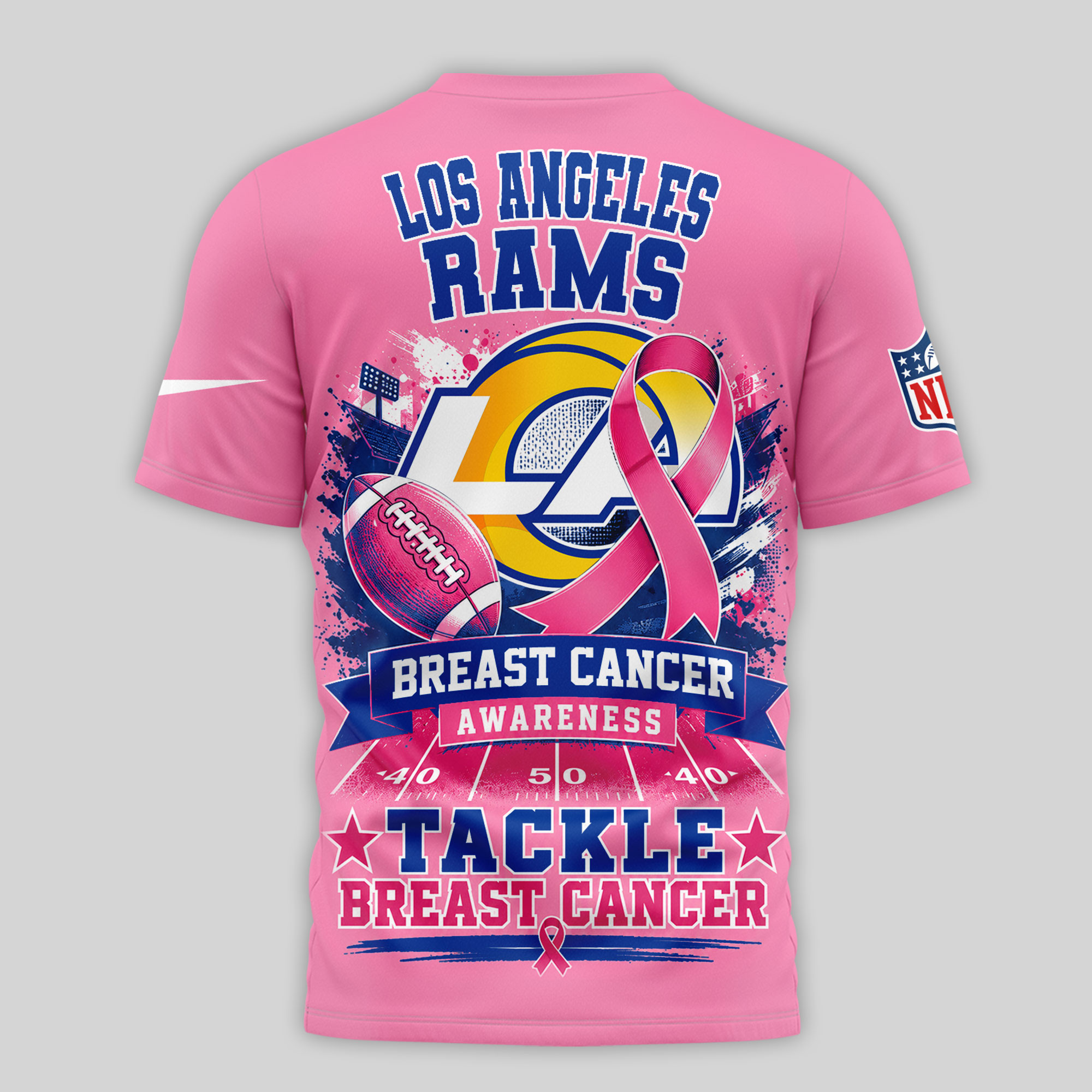 Los Angeles Rams x Premium NFL Tackle Breast Cancer Awareness 3D Shirt TTH060608 - Image 2