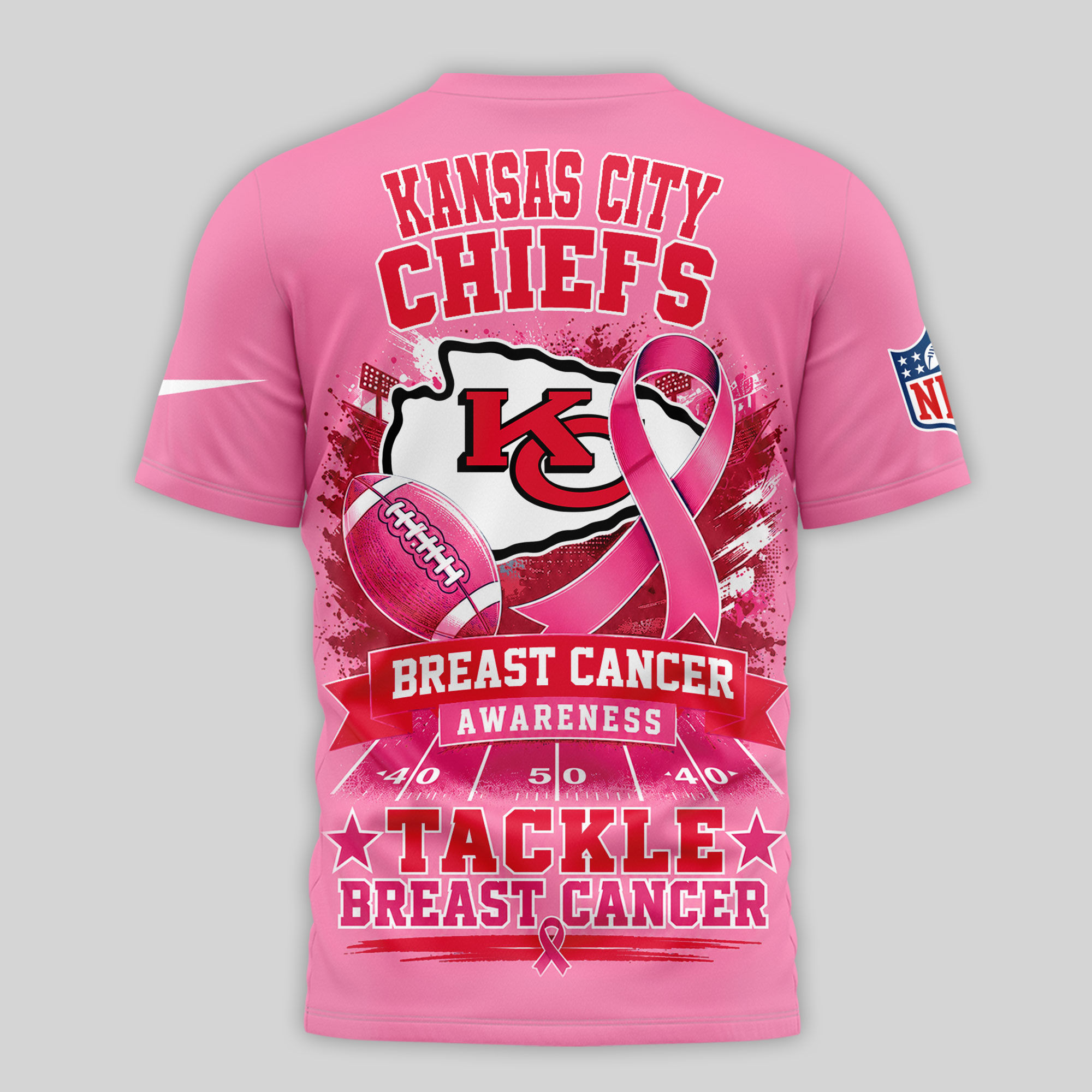 Kansas City Chiefs x Premium NFL Tackle Breast Cancer Awareness 3D Shirt TTH060608 - Image 2