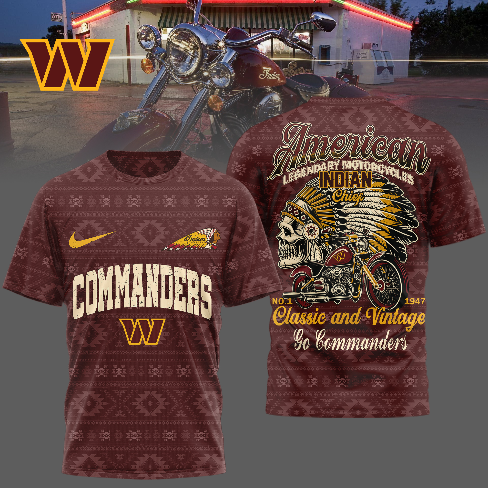 Washington Commanders x Premium NFL Indian Motorcycle 3D T-Shirt – Limited Edition TTH200501