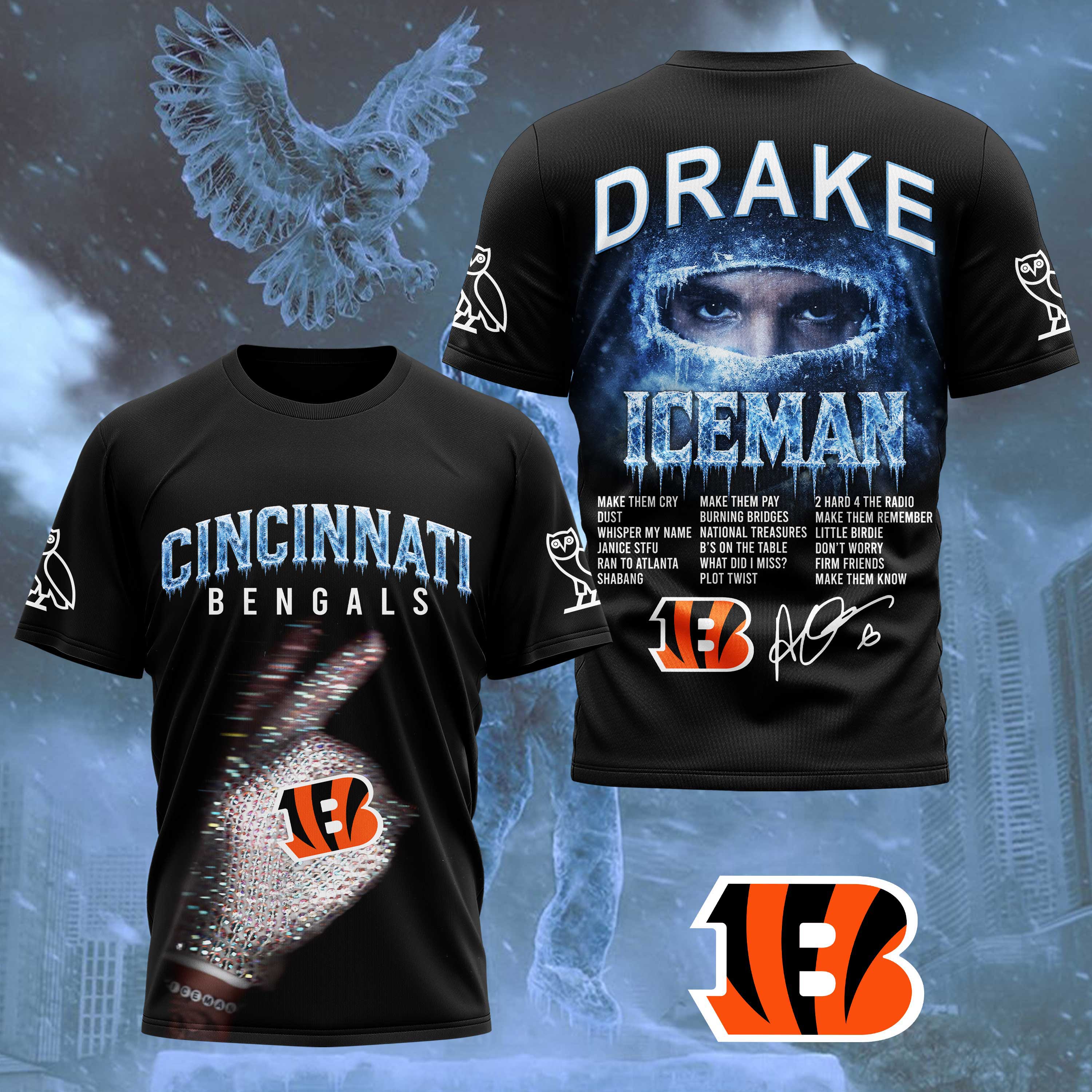 Cincinnati Bengals x Premium NFL Drake Ice Man 3D T-Shirt – Limited Edition TTH200503 - Image 2