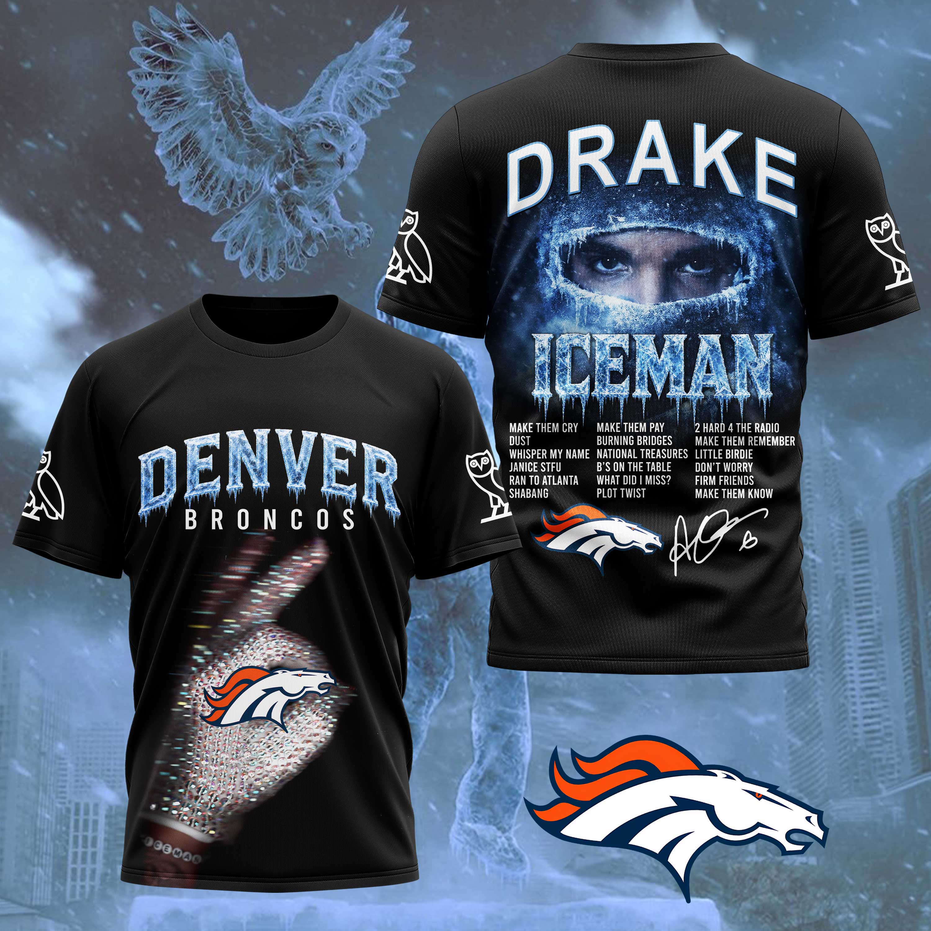 Denver Broncos x Premium NFL Drake Ice Man 3D T-Shirt – Limited Edition TTH200503 - Image 2