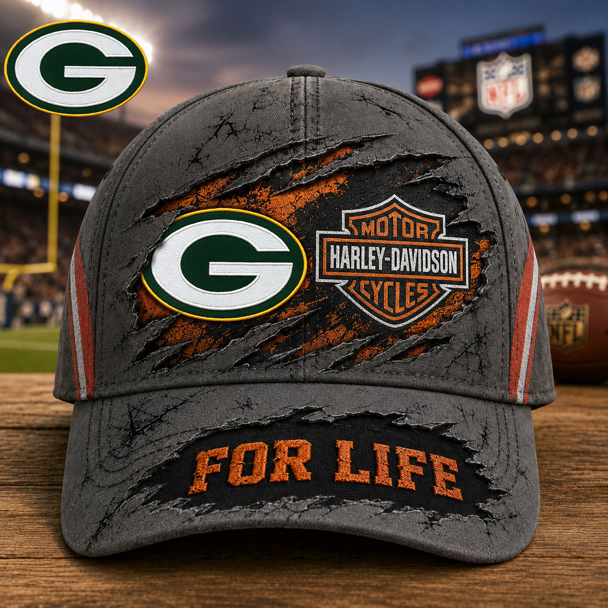 Green Bay Packers x Premium NFL Harley Davidson For Life Classic Cap – Limited Edition TTH200502 - Image 2