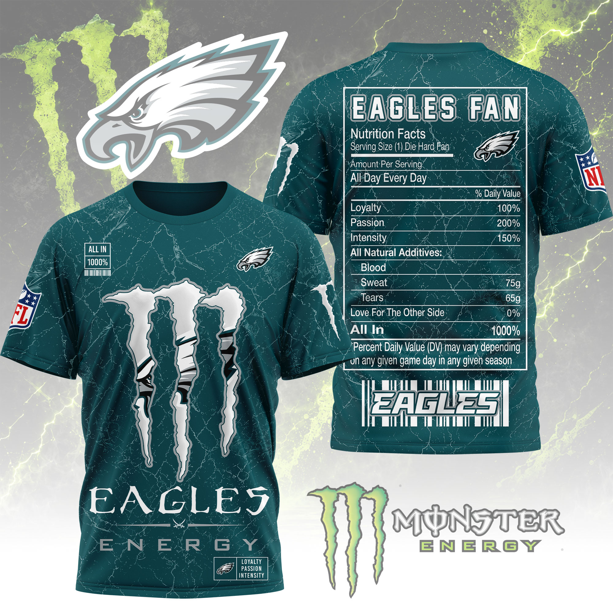 Philadelphia Eagles x Premium NFL Monster Energy Nutrition 3D T-Shirt – Limited Edition TTH200500 - Image 2