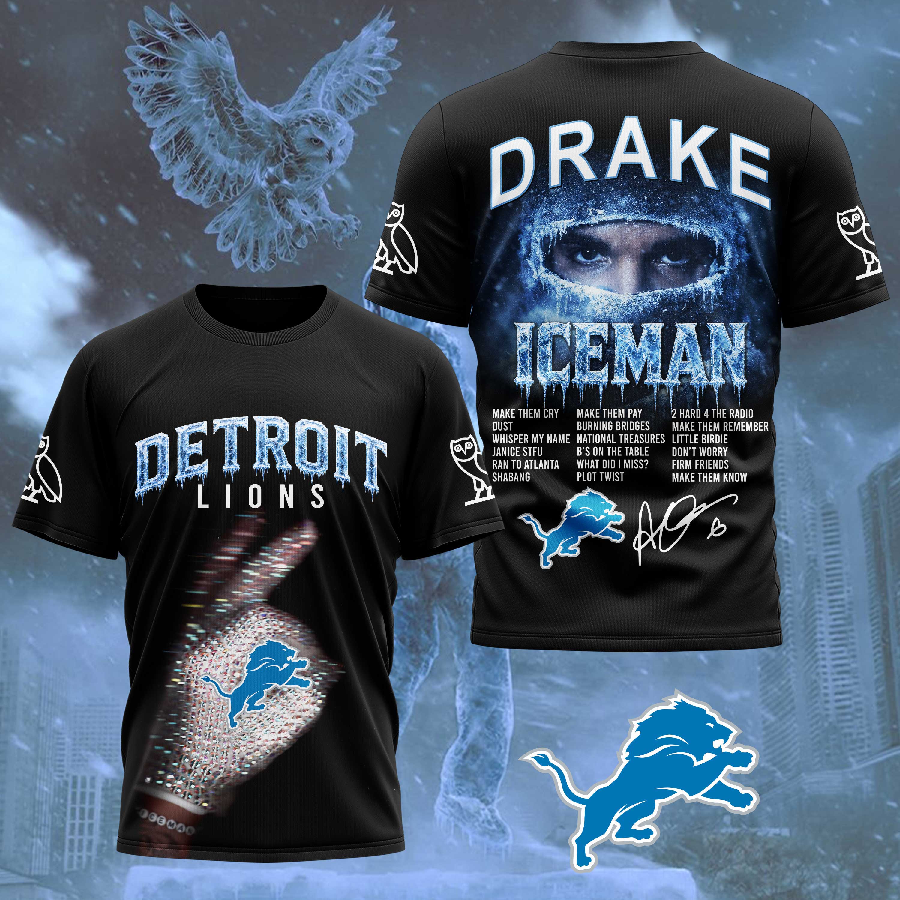 Detroit Lions x Premium NFL Drake Ice Man 3D T-Shirt – Limited Edition TTH200503 - Image 2