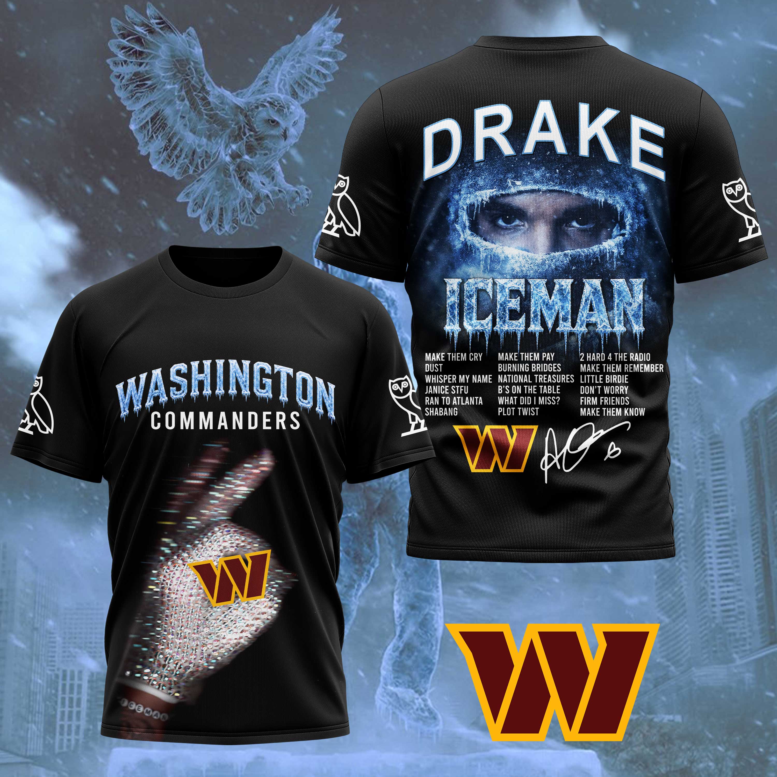 Washington Commanders x Premium NFL Drake Ice Man 3D T-Shirt – Limited Edition TTH200503 - Image 2