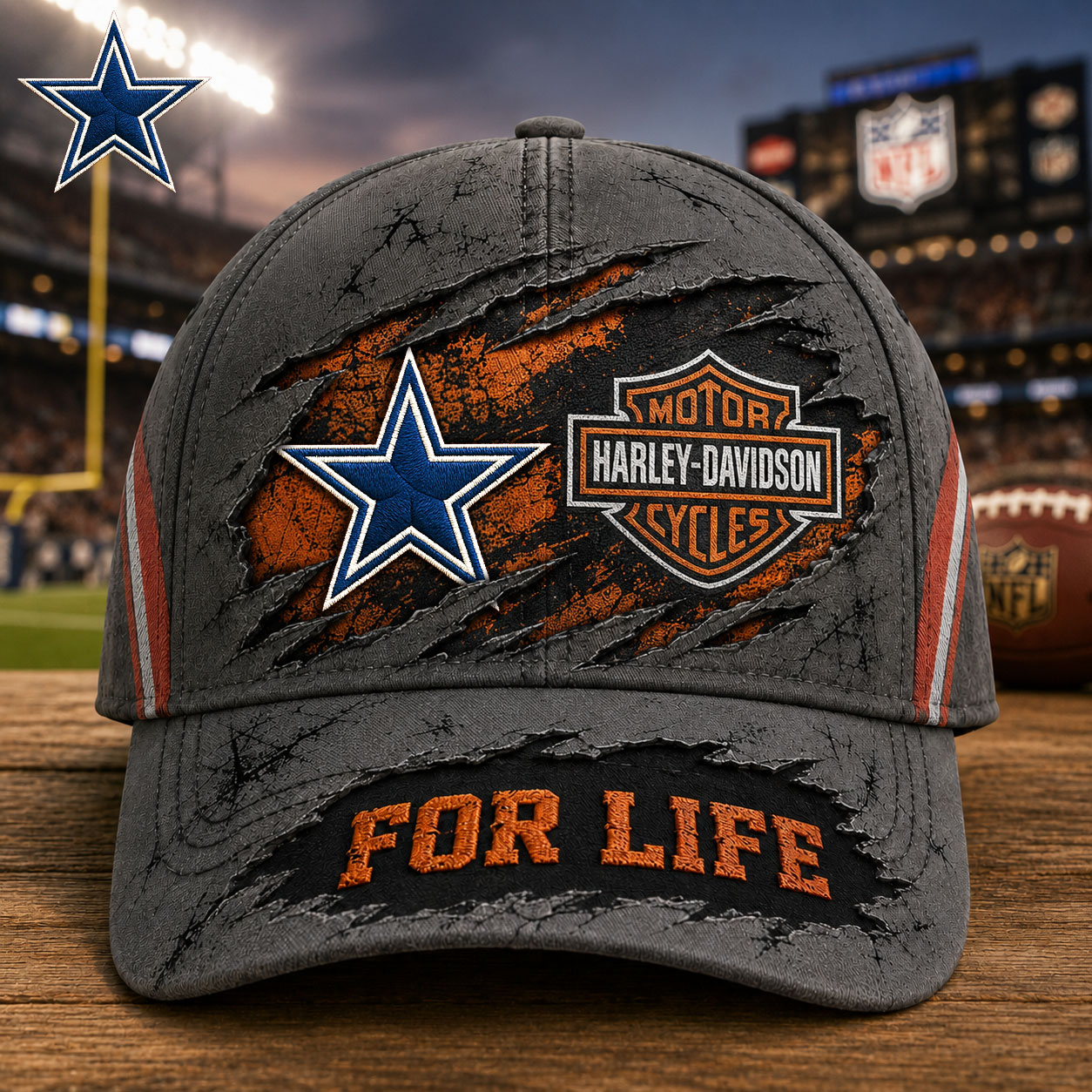 Dallas Cowboys x Premium NFL Harley Davidson For Life Classic Cap – Limited Edition TTH200502 - Image 2