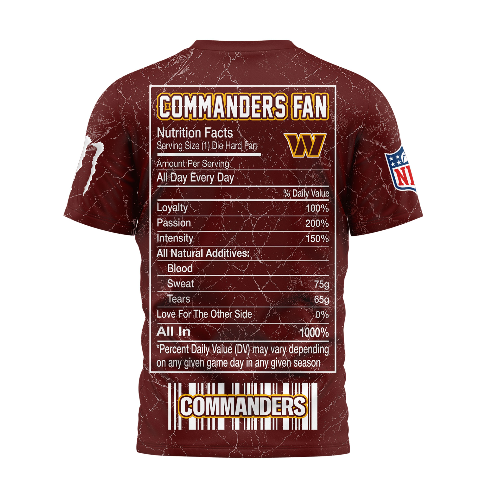 Washington Commanders x Premium NFL Monster Energy Nutrition 3D T-Shirt – Limited Edition TTH200500 - Image 3