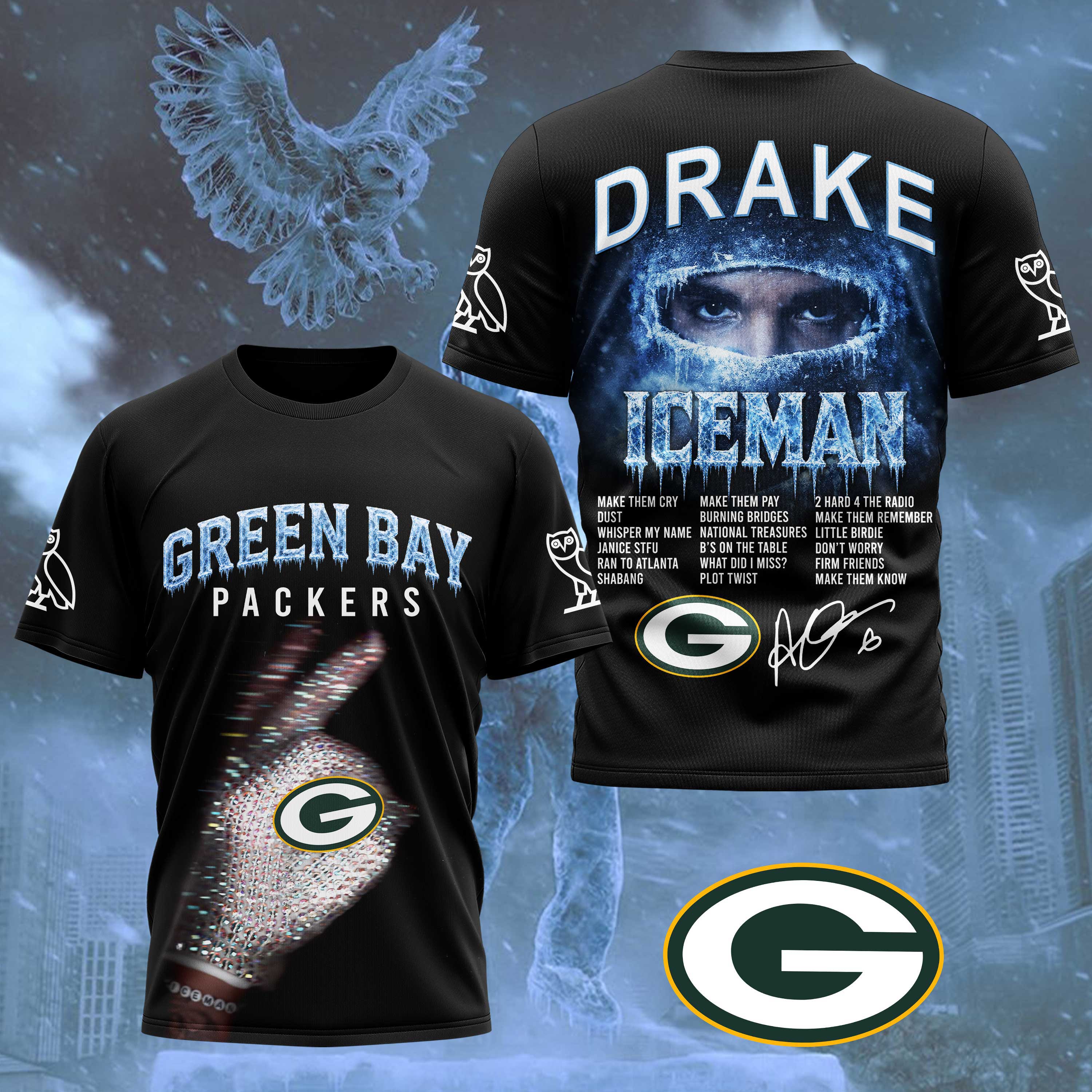 Green Bay Packers x Premium NFL Drake Ice Man 3D T-Shirt – Limited Edition TTH200503 - Image 2