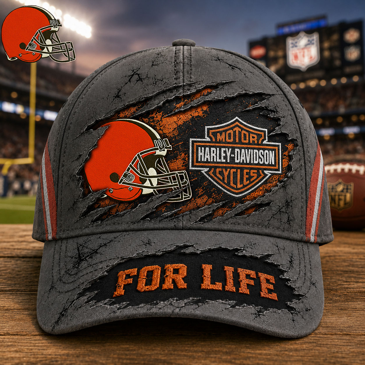 Cleveland Browns x Premium NFL Harley Davidson For Life Classic Cap – Limited Edition TTH200502 - Image 2