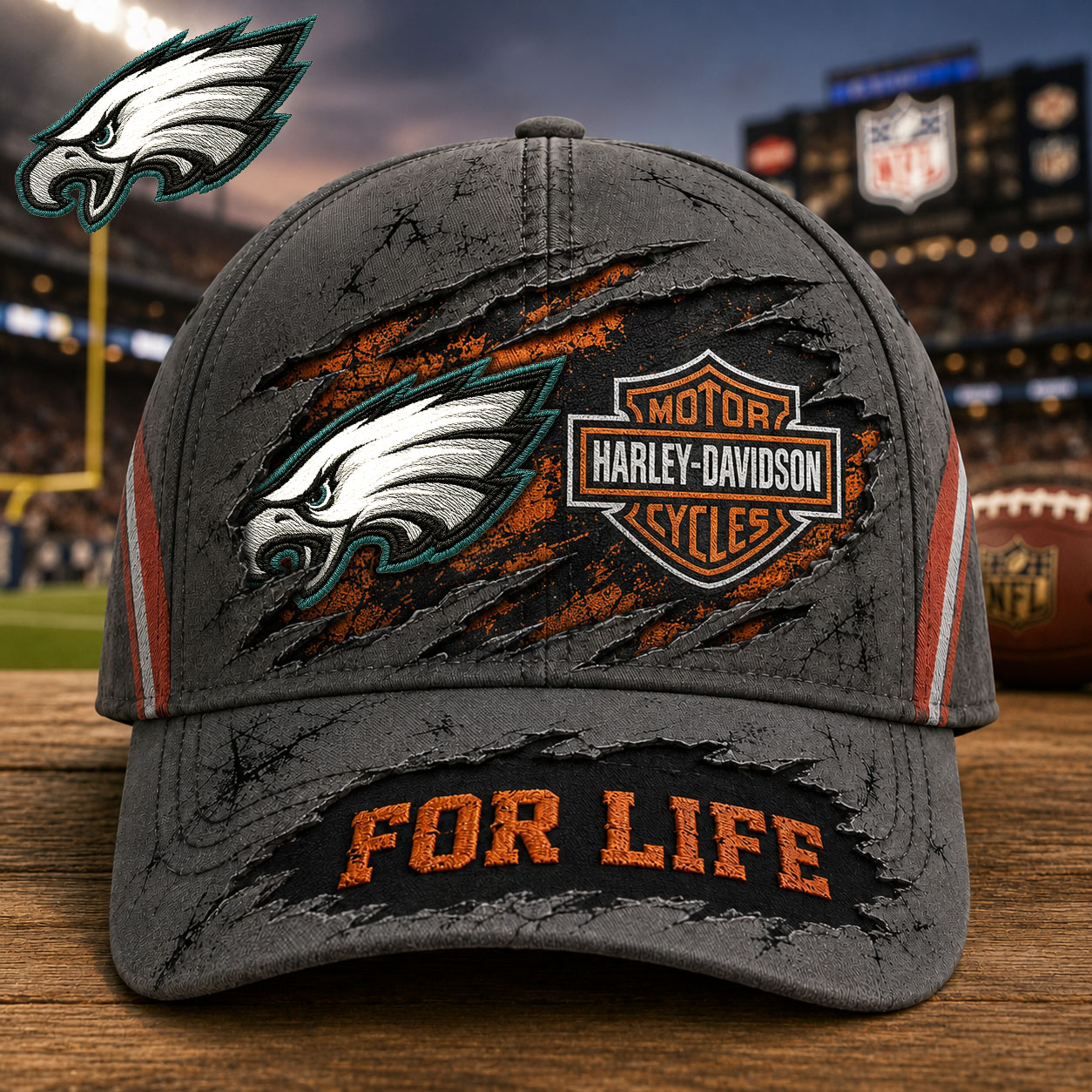 Philadelphia Eagles x Premium NFL Harley Davidson For Life Classic Cap – Limited Edition TTH200502 - Image 2