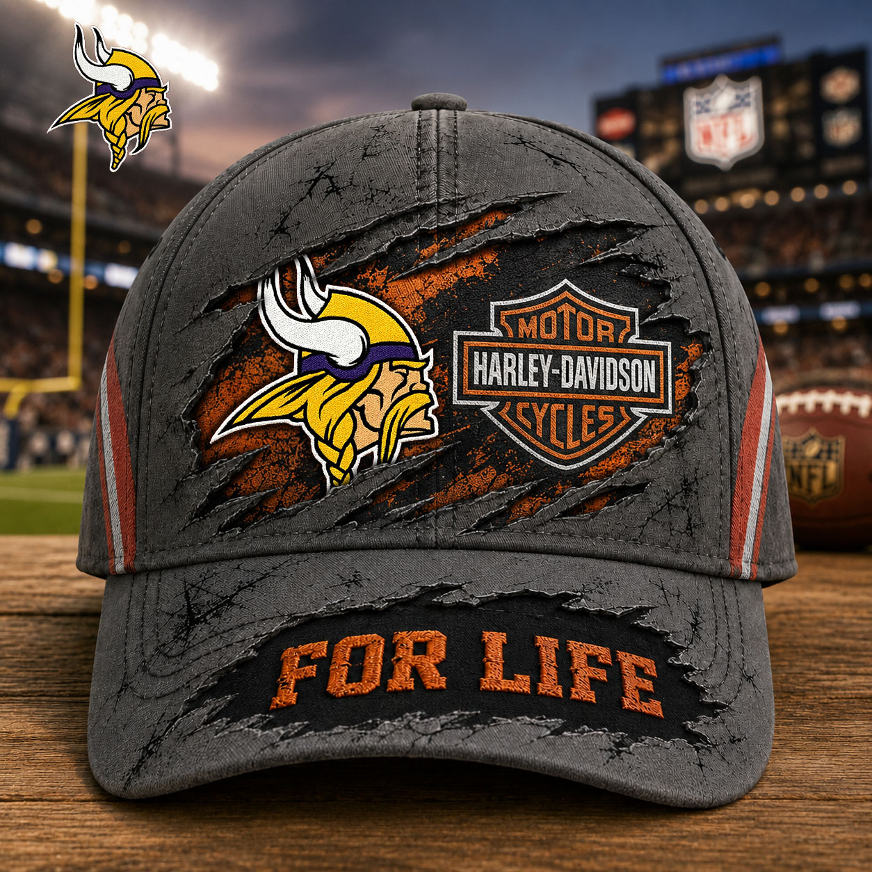 Minnesota Vikings x Premium NFL Harley Davidson For Life Classic Cap – Limited Edition TTH200502 - Image 2