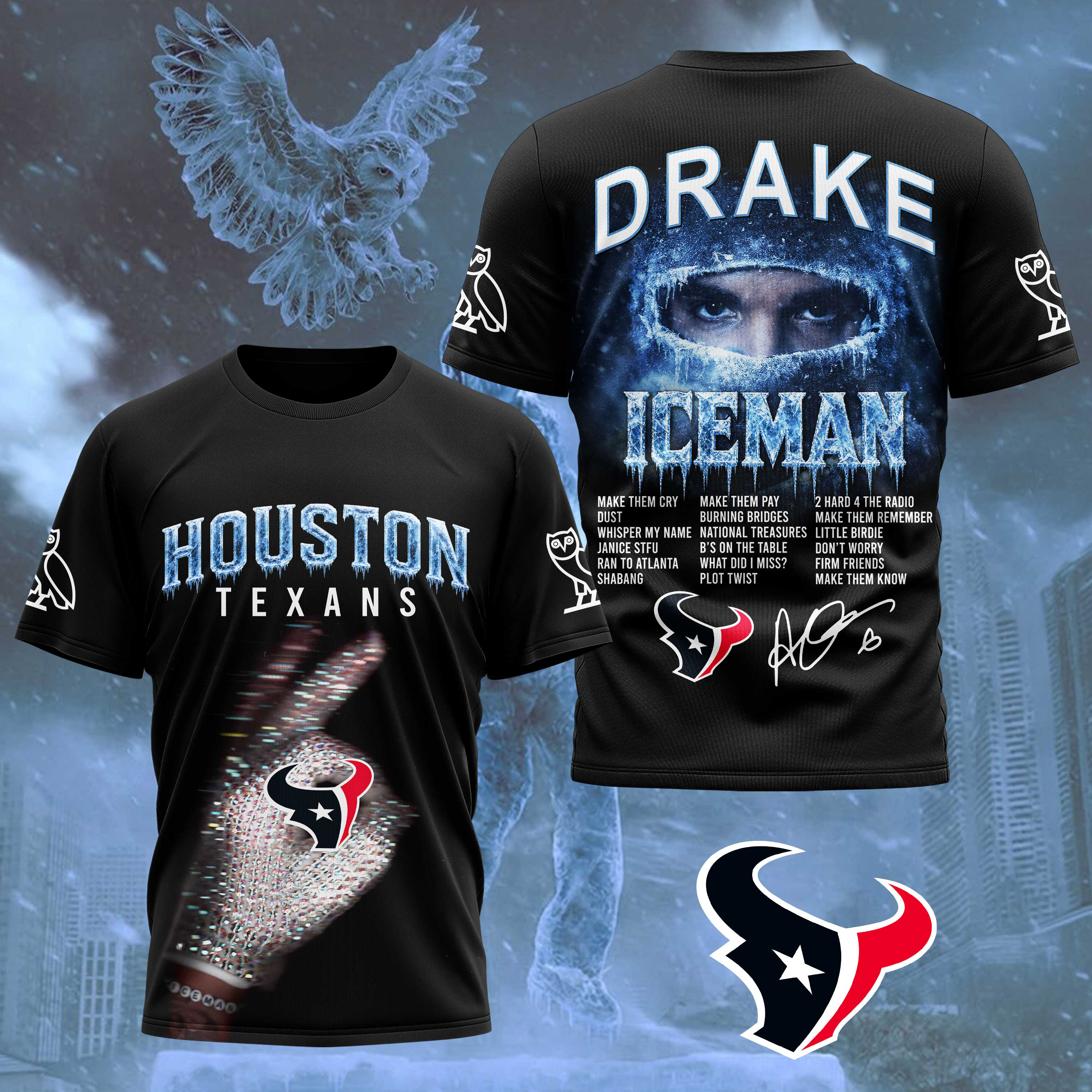 Houston Texans x Premium NFL Drake Ice Man 3D T-Shirt – Limited Edition TTH200503 - Image 2