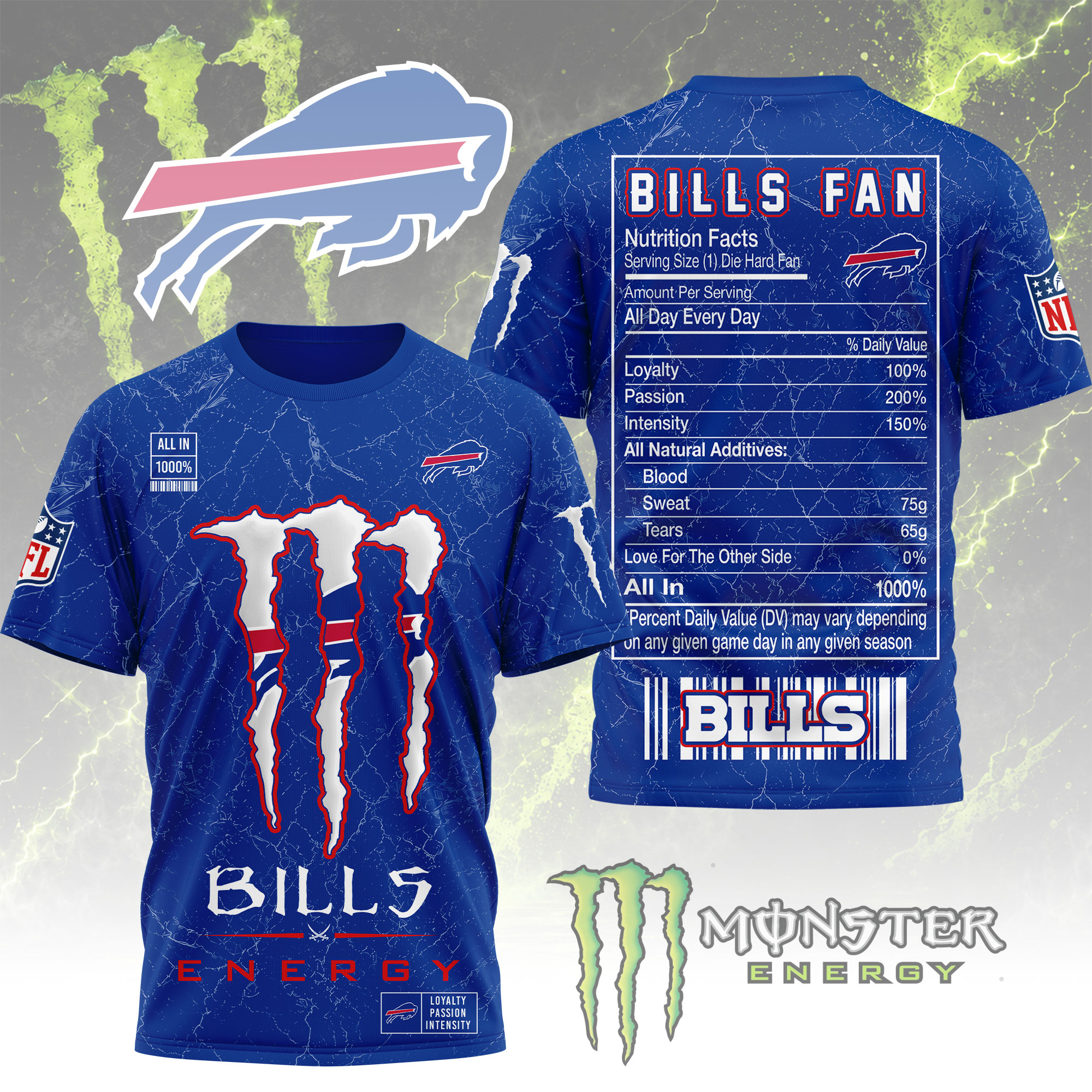 Buffalo Bills x Premium NFL Monster Energy Nutrition 3D T-Shirt – Limited Edition TTH200500 - Image 2