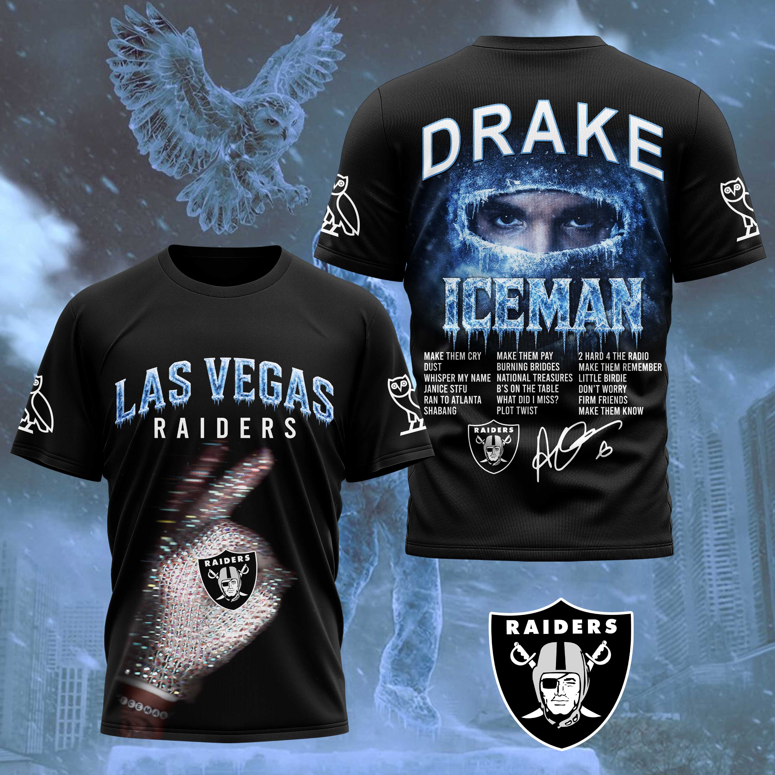 Las Vegas Raiders x Premium NFL Drake Ice Man 3D T-Shirt – Limited Edition TTH200503 - Image 2