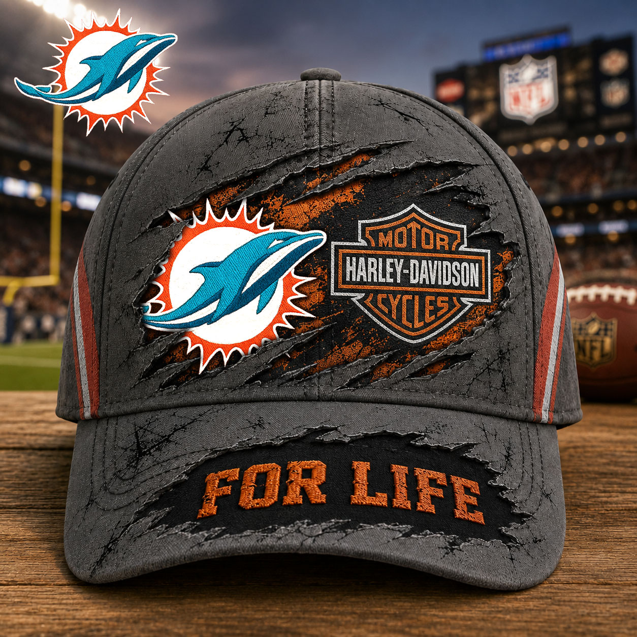 Miami Dolphins x Premium NFL Harley Davidson For Life Classic Cap – Limited Edition TTH200502 - Image 2