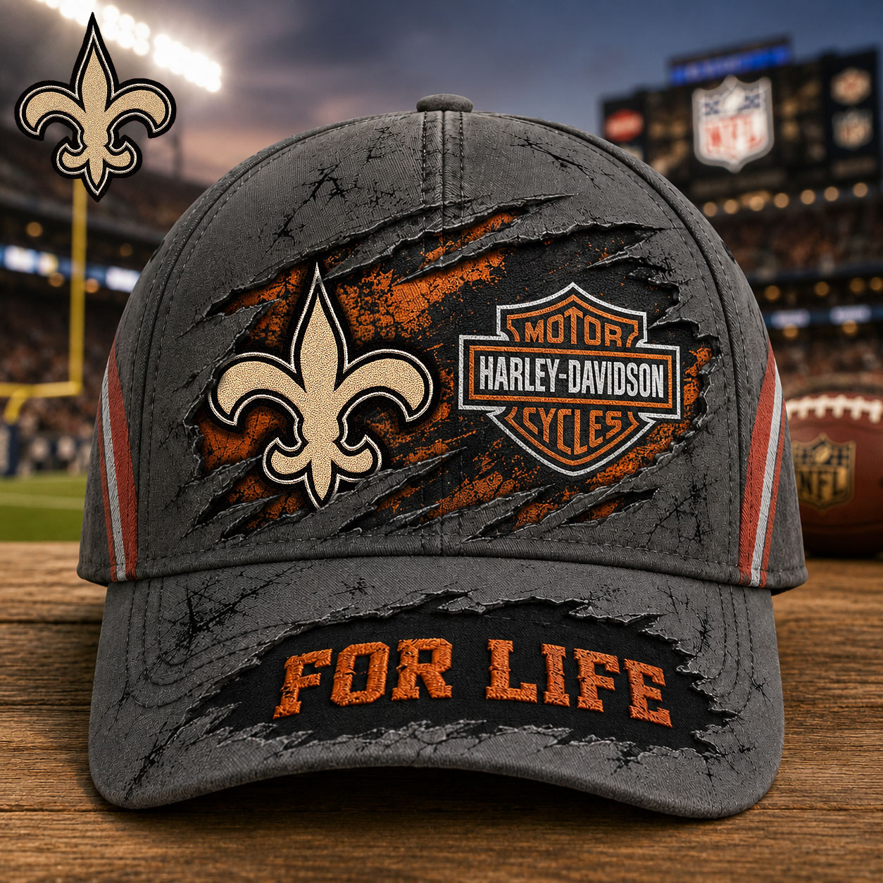 New Orleans Saints x Premium NFL Harley Davidson For Life Classic Cap – Limited Edition TTH200502 - Image 2