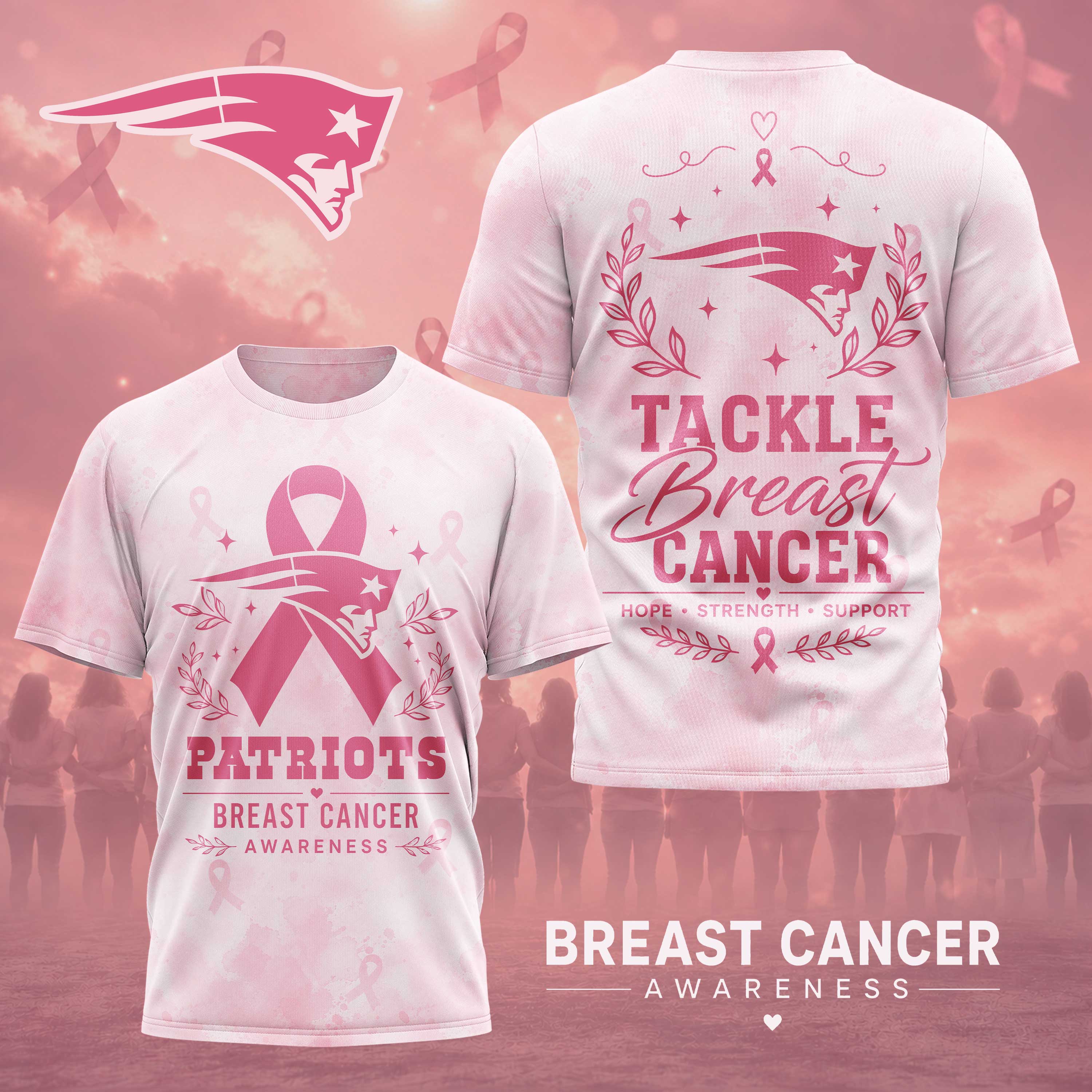 New England Patriots x Premium NFL Hope Strength Support Breast Cancer 3D T-Shirt – Limited Edition TTH200508 - Image 2