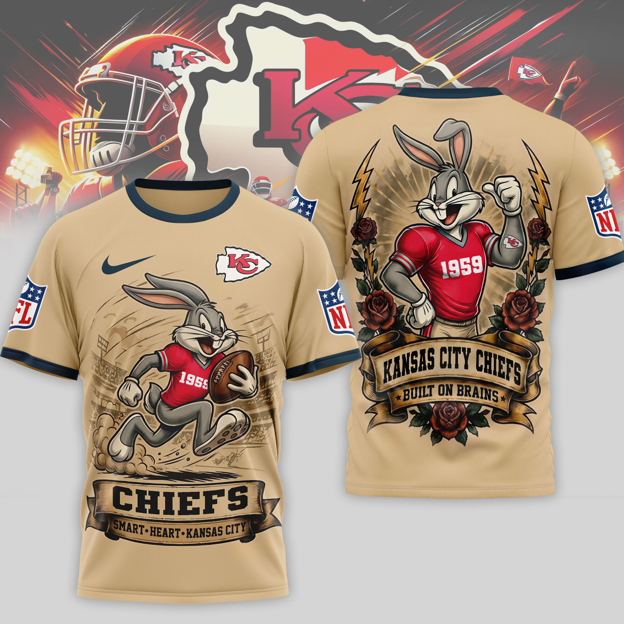 Kansas City Chiefs x Premium NFL Old School Game Day 3D T-Shirt – Limited Edition TTH200506 - Image 2