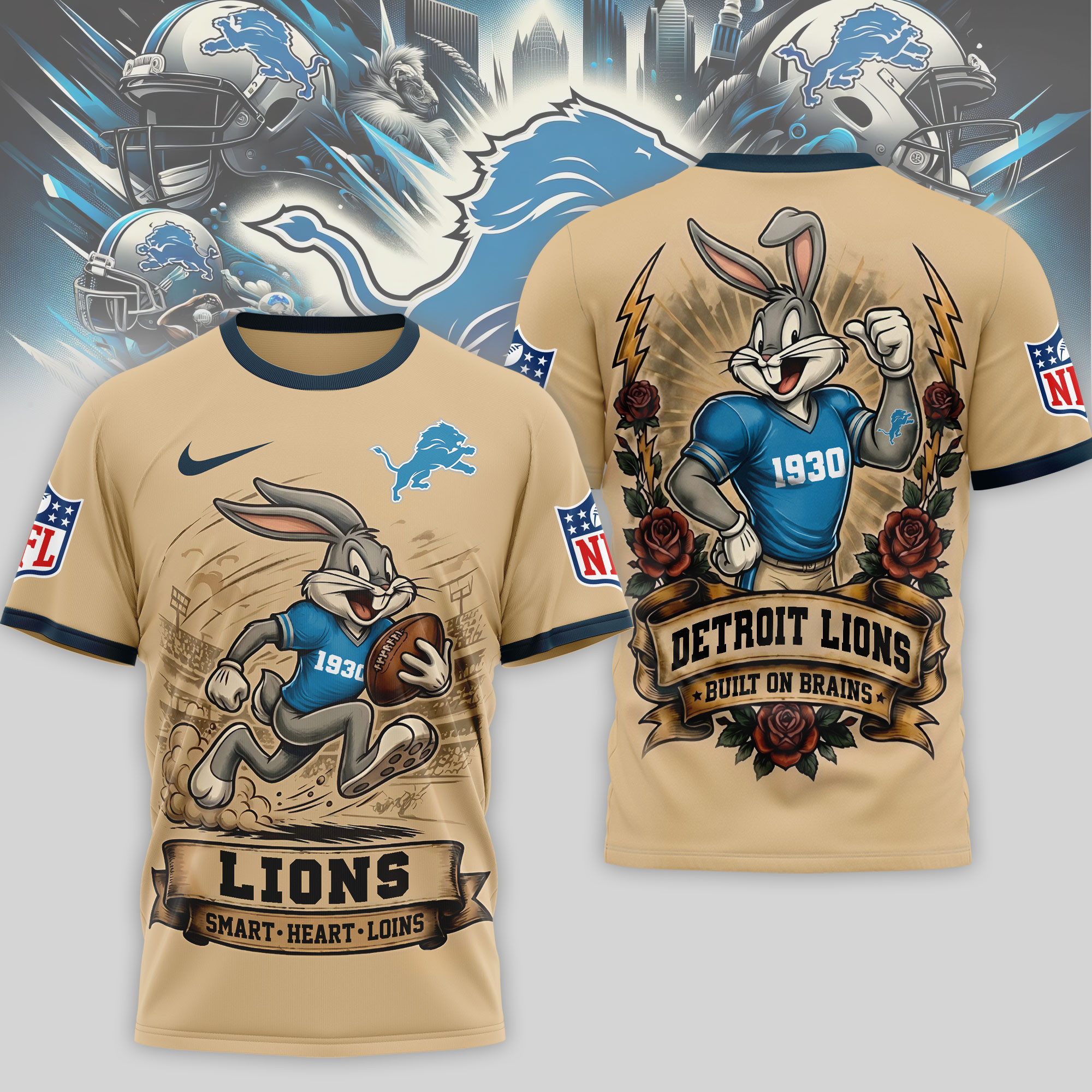 Detroit Lions x Premium NFL Old School Game Day 3D T-Shirt – Limited Edition TTH200506 - Image 2