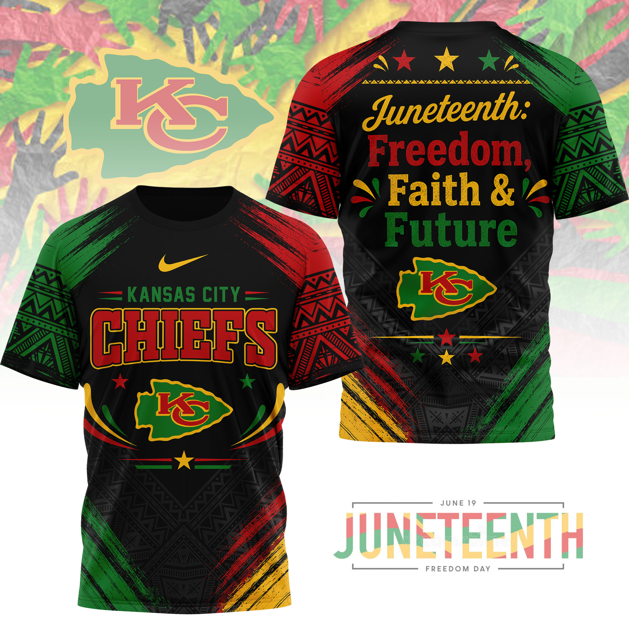 Kansas City Chiefs x Premium NFL Juneteeth Freedom Faith & Future 3D T-Shirt – Limited Edition TTH200504 - Image 2
