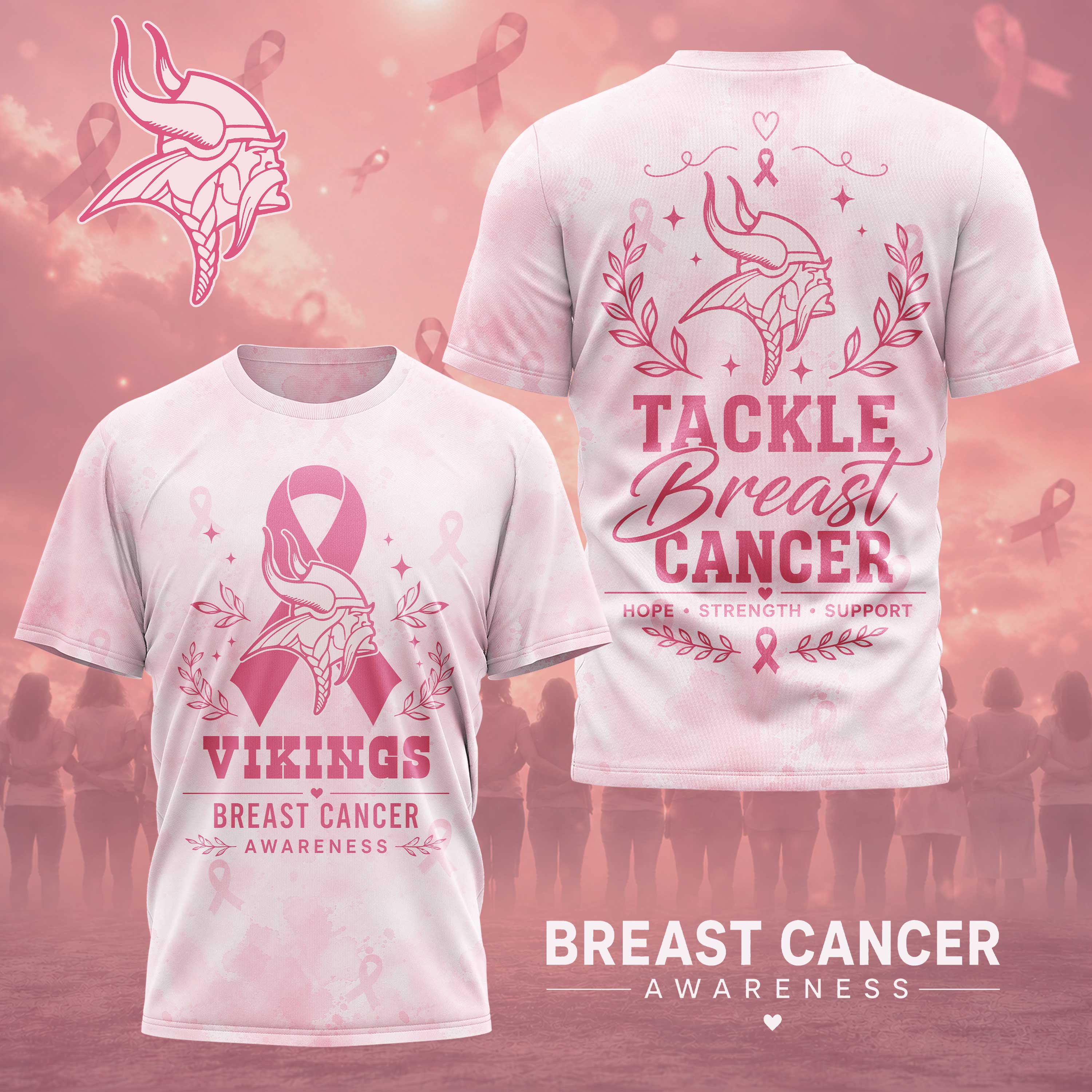 Minnesota Vikings x Premium NFL Hope Strength Support Breast Cancer 3D T-Shirt – Limited Edition TTH200508 - Image 2