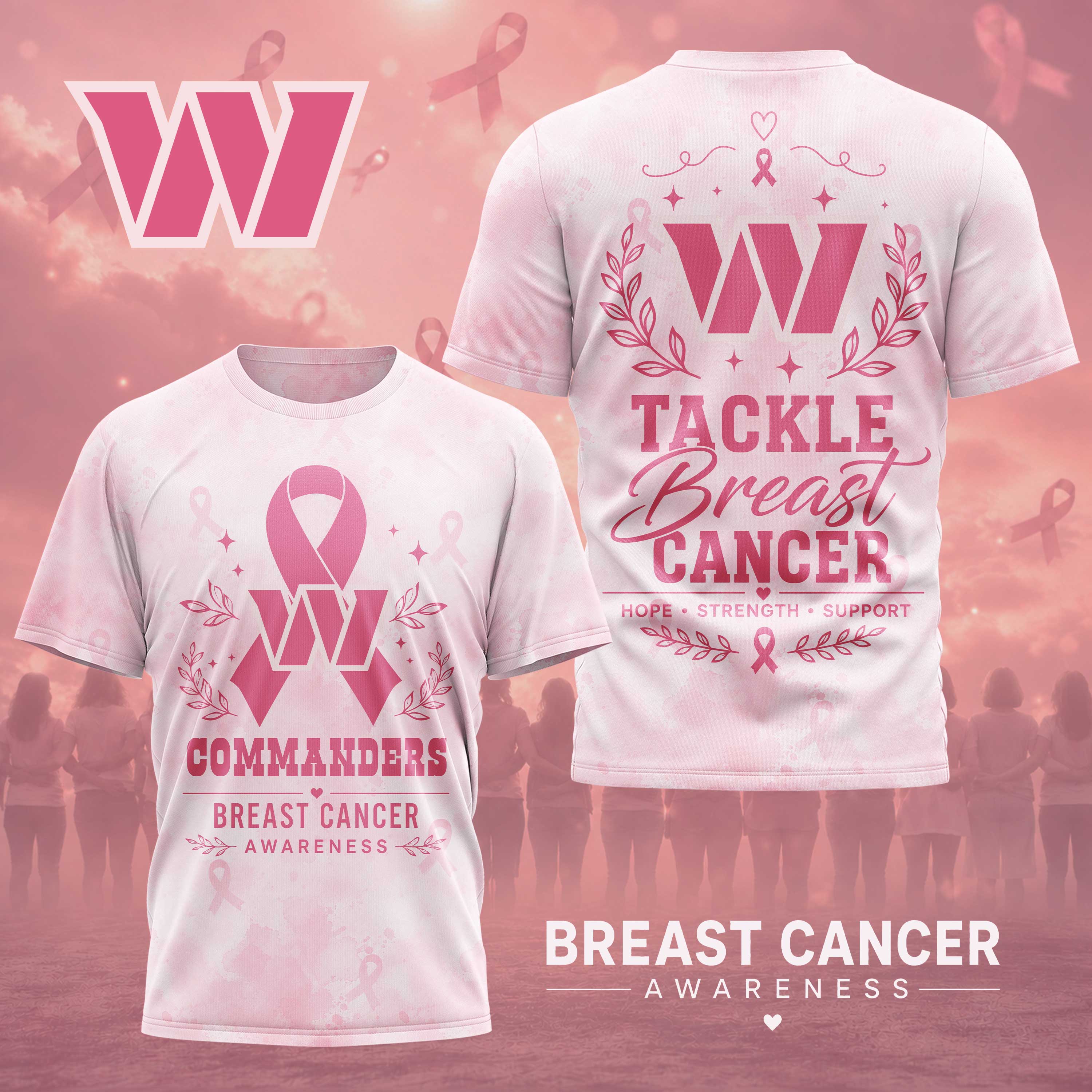 Washington Commanders x Premium NFL Hope Strength Support Breast Cancer 3D T-Shirt – Limited Edition TTH200508 - Image 2