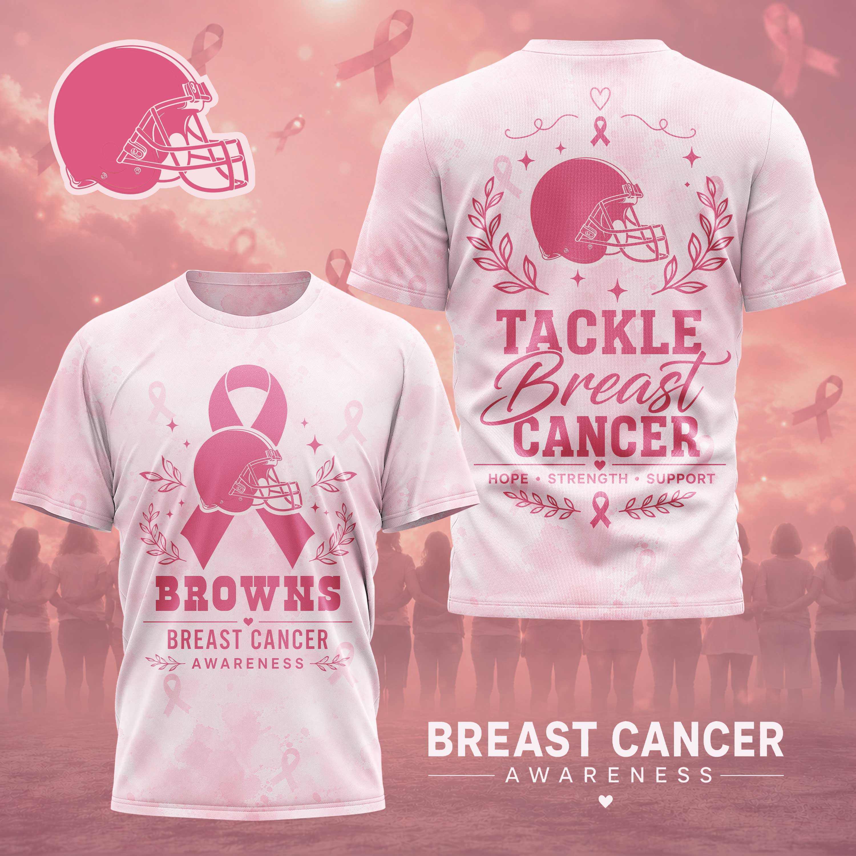 Cleveland Browns x Premium NFL Hope Strength Support Breast Cancer 3D T-Shirt – Limited Edition TTH200508 - Image 2