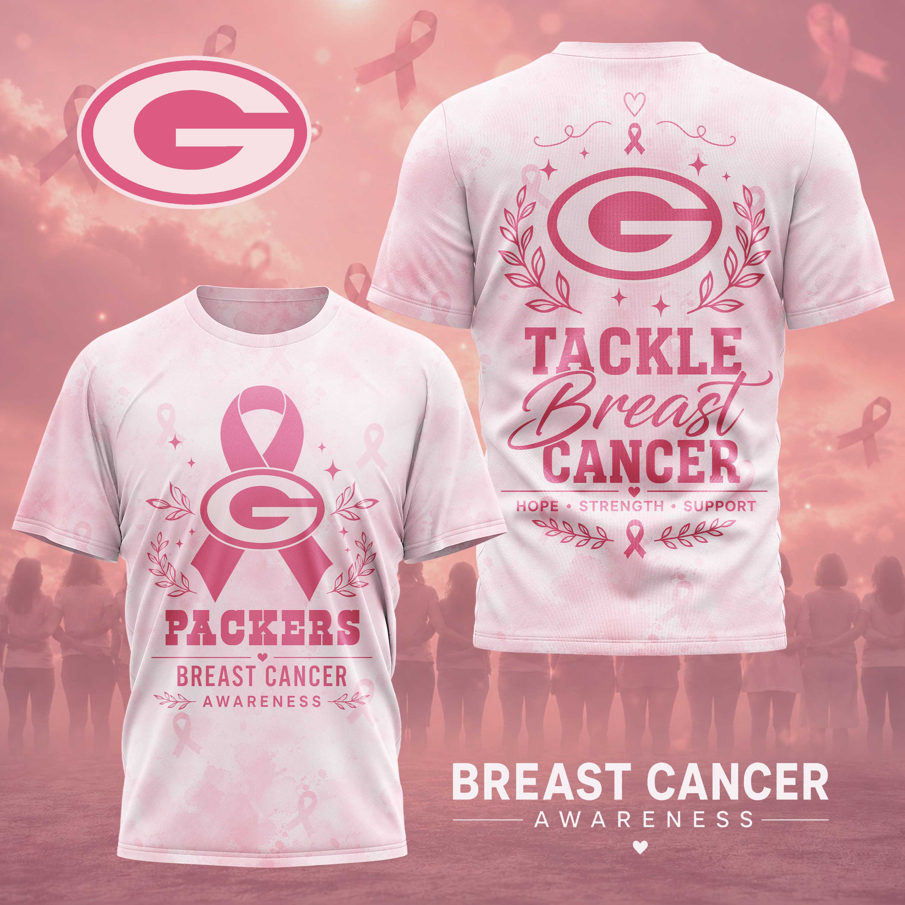 Green Bay Packers x Premium NFL Hope Strength Support Breast Cancer 3D T-Shirt – Limited Edition TTH200508 - Image 2